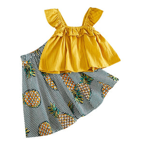 Toddler Baby Girls Clothes Summer New Girls' Clothing Sets Solid shirt Vest+Pineapple Print Skirt Fashion Cute Kids Outfits Set