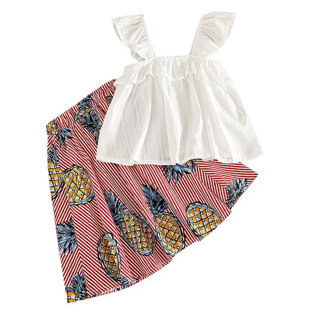 Toddler Baby Girls Clothes Summer New Girls' Clothing Sets Solid shirt Vest+Pineapple Print Skirt Fashion Cute Kids Outfits Set