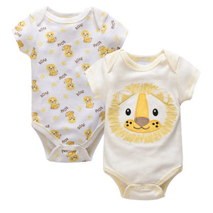 Honeyzone Baby Girl Clothing Summer Short Sleeve Baby Bodysuits 100%Cotton White Cartoon Lion Clothes Sets