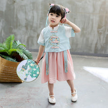 Load image into Gallery viewer, Summer Girls&#39; Cheongsam Dresses Improved Children Han Chinese Clothing Set Flower Embroidery National Style Baby Girl Dress