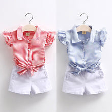 Load image into Gallery viewer, Hot Selling Newest Baby Striped Suit 2019 Summer Dress New Girls&#39; Children&#39;s Clothing Children&#39;s Shirt Shorts Two-piece