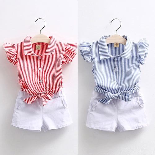 Hot Selling Newest Baby Striped Suit 2019 Summer Dress New Girls' Children's Clothing Children's Shirt Shorts Two-piece