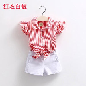 Hot Selling Newest Baby Striped Suit 2019 Summer Dress New Girls' Children's Clothing Children's Shirt Shorts Two-piece