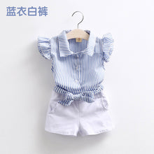 Load image into Gallery viewer, Hot Selling Newest Baby Striped Suit 2019 Summer Dress New Girls&#39; Children&#39;s Clothing Children&#39;s Shirt Shorts Two-piece