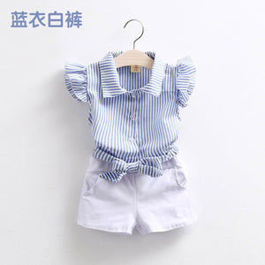 Hot Selling Newest Baby Striped Suit 2019 Summer Dress New Girls' Children's Clothing Children's Shirt Shorts Two-piece