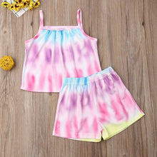 Load image into Gallery viewer, Baby Girl Clothes 2019 Hot Summer New Girls&#39; Clothing Rainbow Off Shouder Sleeveless Sling Top +Shorts Outfit Clothing Sets