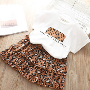 Girls' Clothing Set 2019 NEW Baby Girl Cotton Clothes Letter Tops+Leopard printing Skirt Toddler Girls Suit Baby Kids Clothes