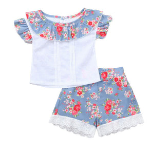 Baby Girl Clothes 2019 Hot Summer New Girls' Clothing Ruffles Sleeveless O-Neck Floral Print Tops+Shorts Outfits Clothes 2019