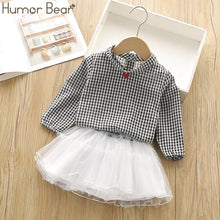 Load image into Gallery viewer, Humor Bear Autumn Kids Baby Girl Clothes Cute Love Plaid Long Sleeve T-shirt+ Skirt  3PCS Suits Student Girls&#39; Clothing Sets