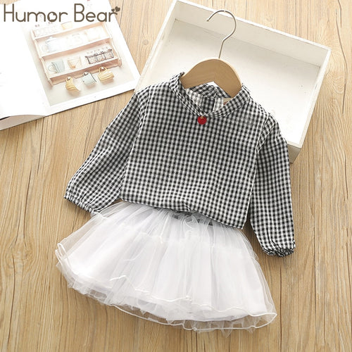 Humor Bear Autumn Kids Baby Girl Clothes Cute Love Plaid Long Sleeve T-shirt+ Skirt  3PCS Suits Student Girls' Clothing Sets