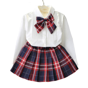 Humor Bear Autumn Kids Baby Girl Clothes Cute Love Plaid Long Sleeve T-shirt+ Skirt  3PCS Suits Student Girls' Clothing Sets