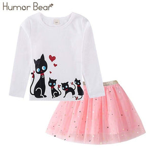 Humor Bear Autumn Kids Baby Girl Clothes Cute Love Plaid Long Sleeve T-shirt+ Skirt  3PCS Suits Student Girls' Clothing Sets