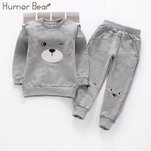 Humor Bear Autumn Kids Baby Girl Clothes Cute Love Plaid Long Sleeve T-shirt+ Skirt  3PCS Suits Student Girls' Clothing Sets