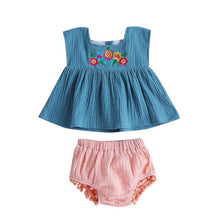 Load image into Gallery viewer, Baby Girl Clothes 2019 Hot Summer New Girls&#39; Clothing Sets Sleeveless Floral Print Embroidery Tops+Tassels Shorts Outfits Set