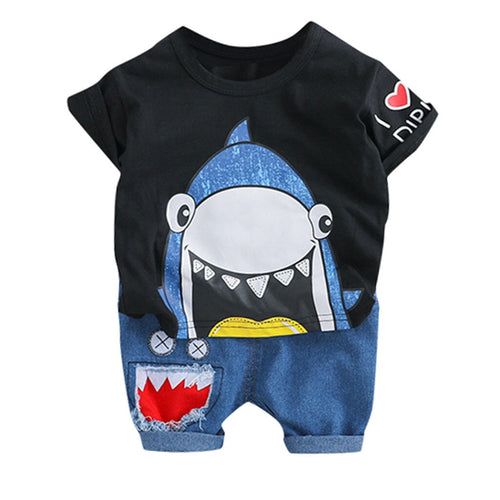 Baby Kid Clothes 2019 Hot Summer New Girls' Clothing Toddler Baby Kids Boys Cartoon Shark Tops Short Pants Casual Outfits Set