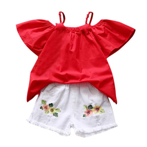 Baby Girl Clothes 2019 Hot Summer New Girls' Toddler Kids Outfits Clothes T-shirt Tops+Embroidery Denim Shorts Clothing Set