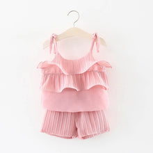 Load image into Gallery viewer, Summer Baby Clothing Female Baby Summer Solid Color Chiffon Sling Tops Plus Pants Two-Piece Suit