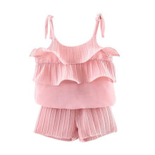 Load image into Gallery viewer, Summer Baby Clothing Female Baby Summer Solid Color Chiffon Sling Tops Plus Pants Two-Piece Suit