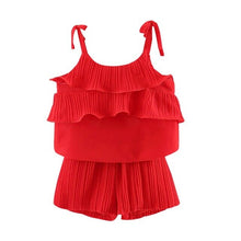 Load image into Gallery viewer, Summer Baby Clothing Female Baby Summer Solid Color Chiffon Sling Tops Plus Pants Two-Piece Suit