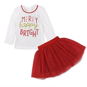 Kids Tales 2018 Christmas Girls Clothing Sets Cartoon Baby Girls' Clothing Set T-shirt+Skirt 2pcs Suits Christmas Kids Sets