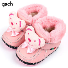 Load image into Gallery viewer, GSCH Leather Baby Boots Winter Bear Warm Ankle Girl Snow Boots Soft Rabbit Fur Boy Baby Moccasins Infant Shoes Kids First Walker