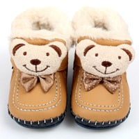 GSCH Leather Baby Boots Winter Bear Warm Ankle Girl Snow Boots Soft Rabbit Fur Boy Baby Moccasins Infant Shoes Kids First Walker