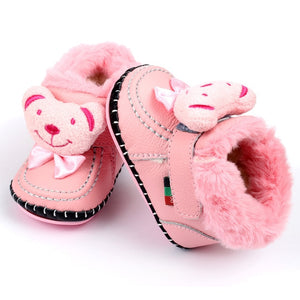 GSCH Leather Baby Boots Winter Bear Warm Ankle Girl Snow Boots Soft Rabbit Fur Boy Baby Moccasins Infant Shoes Kids First Walker