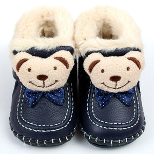 GSCH Leather Baby Boots Winter Bear Warm Ankle Girl Snow Boots Soft Rabbit Fur Boy Baby Moccasins Infant Shoes Kids First Walker