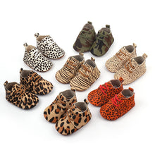 Load image into Gallery viewer, Genuine Leather Baby shoes Leopard print Baby moccasins Horse hair Boys First walkers Lace Baby Girls Soft shoes