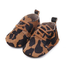 Load image into Gallery viewer, Genuine Leather Baby shoes Leopard print Baby moccasins Horse hair Boys First walkers Lace Baby Girls Soft shoes