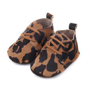 Genuine Leather Baby shoes Leopard print Baby moccasins Horse hair Boys First walkers Lace Baby Girls Soft shoes