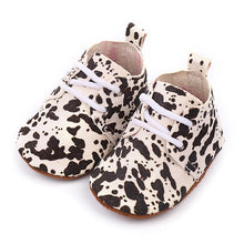 Load image into Gallery viewer, Genuine Leather Baby shoes Leopard print Baby moccasins Horse hair Boys First walkers Lace Baby Girls Soft shoes