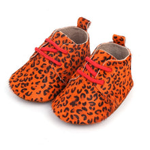 Load image into Gallery viewer, Genuine Leather Baby shoes Leopard print Baby moccasins Horse hair Boys First walkers Lace Baby Girls Soft shoes