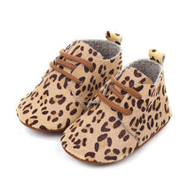 Load image into Gallery viewer, Genuine Leather Baby shoes Leopard print Baby moccasins Horse hair Boys First walkers Lace Baby Girls Soft shoes