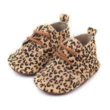 Load image into Gallery viewer, Genuine Leather Baby shoes Leopard print Baby moccasins Horse hair Boys First walkers Lace Baby Girls Soft shoes