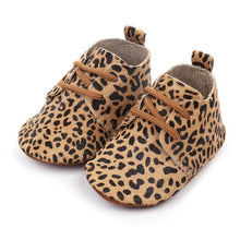 Load image into Gallery viewer, Genuine Leather Baby shoes Leopard print Baby moccasins Horse hair Boys First walkers Lace Baby Girls Soft shoes