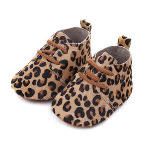 Genuine Leather Baby shoes Leopard print Baby moccasins Horse hair Boys First walkers Lace Baby Girls Soft shoes