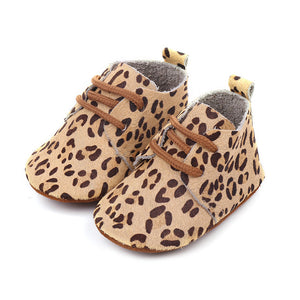 Genuine Leather Baby shoes Leopard print Baby Girls Soft shoes Horse hair Boys First walkers Lace Baby moccasins