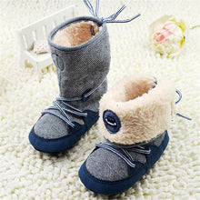 Load image into Gallery viewer, 0-18M Baby Boys Winter Warm Snow Boots  Newborn Lace -Up Soft Sole Shoes Infant Toddler Kids Fashion Stripped Wool Warm Shoes