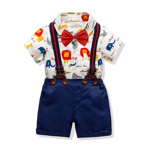 2019 New Boys' Cotton  Infant Boys Clothing Children Summer Boys Clothes Cartoon Dinosaur Animal Kids Clothing Set Shirt+Pants