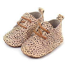 Load image into Gallery viewer, Genuine Leather Baby shoes Leopard print Baby moccasins Horse hair Boys First walkers Lace Baby Girls Soft shoes