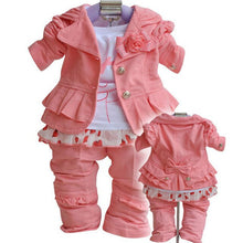 Load image into Gallery viewer, 2019 new Kids Clothes/baby suits/baby clothes Toddlers spring Autumn 3PCS Set Outerwear+T-shirt+Pants/Hot pink Girls&#39; Clothing