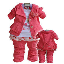 Load image into Gallery viewer, 2019 new Kids Clothes/baby suits/baby clothes Toddlers spring Autumn 3PCS Set Outerwear+T-shirt+Pants/Hot pink Girls&#39; Clothing