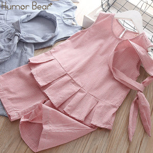 Humor Bear Summer Girls' Clothing Set 2019 New Plaid sleeveless top vest+ shorts+Hair Band 3Pcs Baby Kids Suit Children Clothes