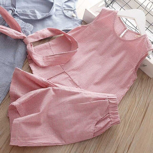 Humor Bear Summer Girls' Clothing Set 2019 New Plaid sleeveless top vest+ shorts+Hair Band 3Pcs Baby Kids Suit Children Clothes