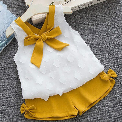 Baby Girl Clothes 2019 Summer New Girls' Clothing Sets Kids Bay clothes Toddler Cotton sleeveless bowknot coat+Pants 1-4Y